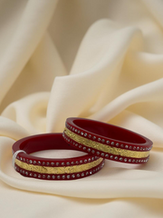 Dazzling Daily Elegance: 22K Gold Chip Daimond Comfort Bangles (Set of 2)
