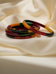 22K Gold Red,Green & Orange Khadak Bangles 4Pcs