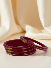 22K Gold Red Om Sticker Khadak Bangles 4Pcs