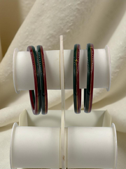 22K Gold Red & Green Khadak Bangles 4Pcs