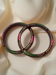 Exquisite Hand-Painted Maroon Khadak Bangles with 22k (916) Gold