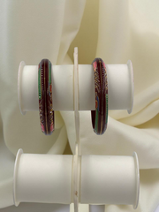 Exquisite Hand-Painted Maroon Khadak Bangles with 22k (916) Gold