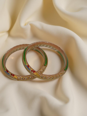 Exquisite Hand-Painted Light Transparent Khadak Bangles with 22k (916) Gold