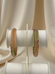 Exquisite Hand-Painted Light Transparent Khadak Bangles with 22k (916) Gold