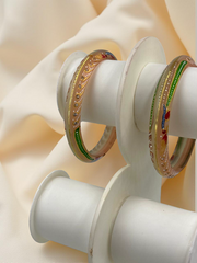 Exquisite Hand-Painted Light Transparent Khadak Bangles with 22k (916) Gold