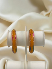 Exquisite Hand-Painted Yellow Khadak Bangles with 22k (916) Gold