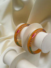 Exquisite Hand-Painted Yellow Khadak Bangles with 22k (916) Gold