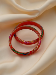 Exquisite Hand-Painted Orange Khadak Bangles with 22k (916) Gold