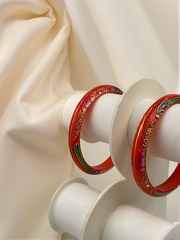 Exquisite Hand-Painted Orange Khadak Bangles with 22k (916) Gold