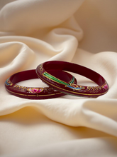 Exquisite Hand-Painted Red Khadak Bangles with 22k (916) Gold