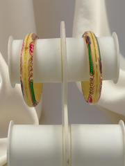 Exquisite Hand-Painted Cream Khadak Bangles with 22k (916) Gold