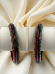 Exquisite Hand-Painted Red & Green Khadak Bangles with 22k (916) Gold