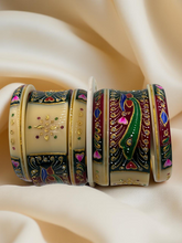 Hand-Painted Masterpiece: 22K Gold Fancy Chuda Bangle Set (6-Piece)