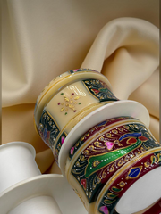 Hand-Painted Masterpiece: 22K Gold Fancy Chuda Bangle Set (6-Piece)