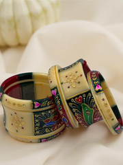 Hand-Painted Masterpiece: 22K Gold Fancy Chuda Bangle Set (6-Piece)