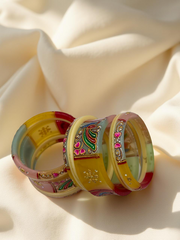Hand-Painted Masterpiece: 22K Gold Multi-Colour Fancy Chuda Bangle Set (6-Piece)