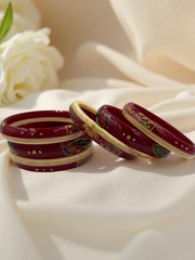Hand-Painted Masterpiece: 22K Gold Fancy Chuda Bangle Set (6-Piece)