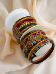 Hand-Painted Masterpiece: 22K Gold Fancy Chuda Bangle Set (6-Piece)