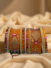 Hand-Painted Masterpiece: 22K Gold Fancy Chuda Bangle Set (6-Piece)