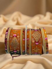 Hand-Painted Masterpiece: 22K Gold Fancy Chuda Bangle Set (6-Piece)