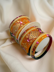 Hand-Painted Masterpiece: 22K Gold Fancy Chuda Bangle Set (6-Piece)