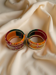 Hand-Painted Masterpiece: 22K Gold Fancy Chuda Bangle Set (6-Piece)