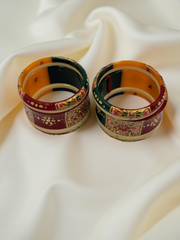 Hand-Painted Masterpiece: 22K Gold Fancy Chuda Bangle Set (6-Piece)