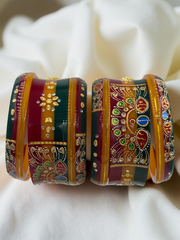 Hand-Painted Masterpiece: 22K Gold Fancy Chuda Bangle Set (6-Piece)