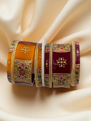 Hand-Painted Masterpiece: 22K Gold Fancy Chuda Bangle Set (6-Piece)