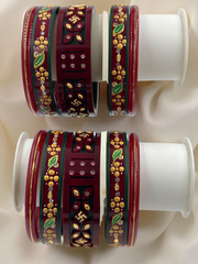 Hand-Painted Masterpiece: 22K Gold CNC Fancy Chuda Bangle Set (10-Piece)