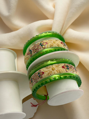 Hand-Painted Masterpiece: 22K Gold CNC Fancy Chuda Bangle Set (6-Piece)