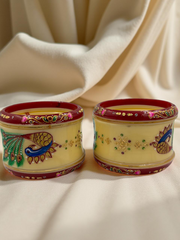 Hand-Painted Masterpiece: 22K Gold Peacock Painting Fancy Chuda Bangle Set (6-Piece)