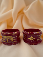 Hand-Painted Masterpiece: 22K Gold Dolly Painting Fancy Chuda Bangle Set (6-Piece)