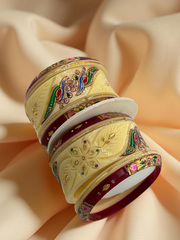Hand-Painted Masterpiece: 22K Gold Fancy Chuda Bangle Set (6-Piece)