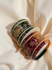 Hand-Painted Masterpiece: 22K Gold Fancy Chuda Bangle Set (6-Piece)
