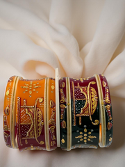 Hand-Painted Masterpiece: 22K Gold Fancy Chuda Bangle Set (6-Piece)