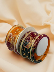 Hand-Painted Masterpiece: 22K Gold Fancy Chuda Bangle Set (6-Piece)