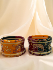 Hand-Painted Masterpiece: 22K Gold Fancy Chuda Bangle Set (6-Piece)