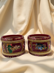 Hand-Painted Masterpiece: 22K Gold Fancy Chuda Bangle Set (6-Piece)