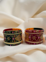 Hand-Painted Masterpiece: 22K Gold Fancy Chuda Bangle Set (6-Piece)