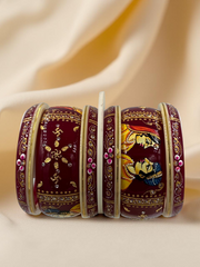 Hand-Painted Masterpiece: 22K Gold Fancy Chuda Bangle Set (6-Piece)