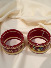 Hand-Painted Masterpiece: 22K Gold Fancy Chuda Bangle Set (6-Piece)