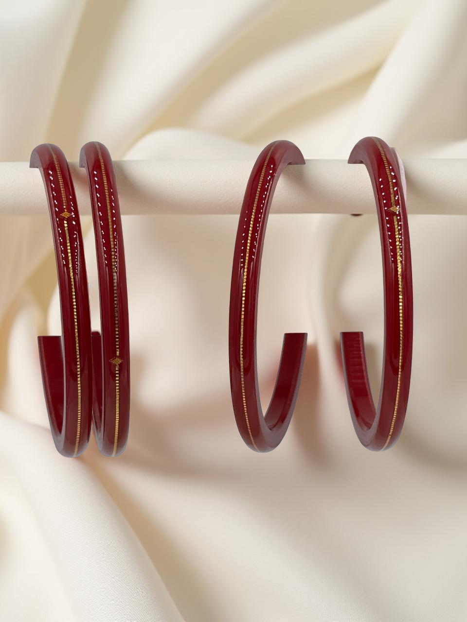 22K Gold Red Khadak Bangles 4Pcs