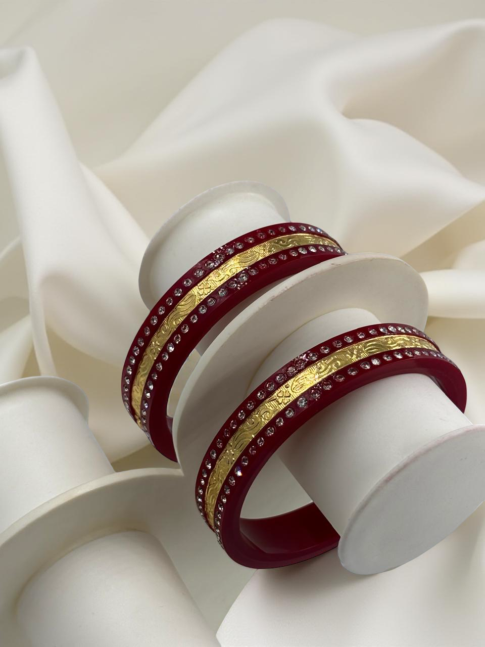 Dazzling Daily Elegance: 22K Gold Chip Daimond Comfort Bangles (Set of 2)