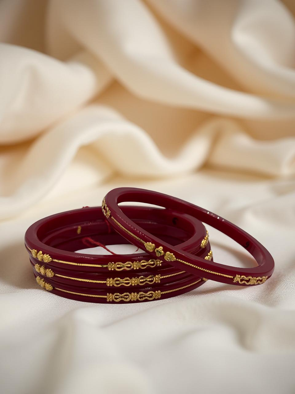 Exquisite Elegance: 22K Gold Fancy Lightweight Bangles (Set of 4)