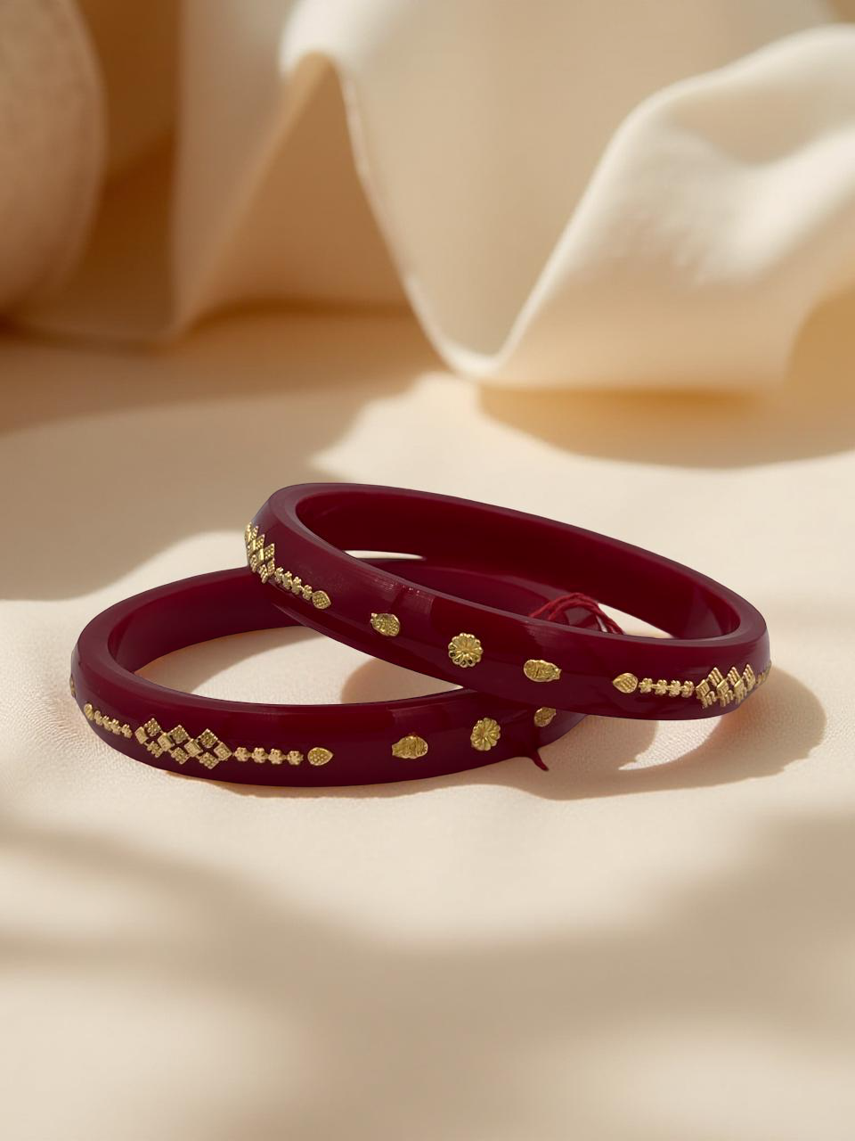 Exquisite Elegance: 22K Gold Fancy Teliya Lightweight Bangles (Set of 2)