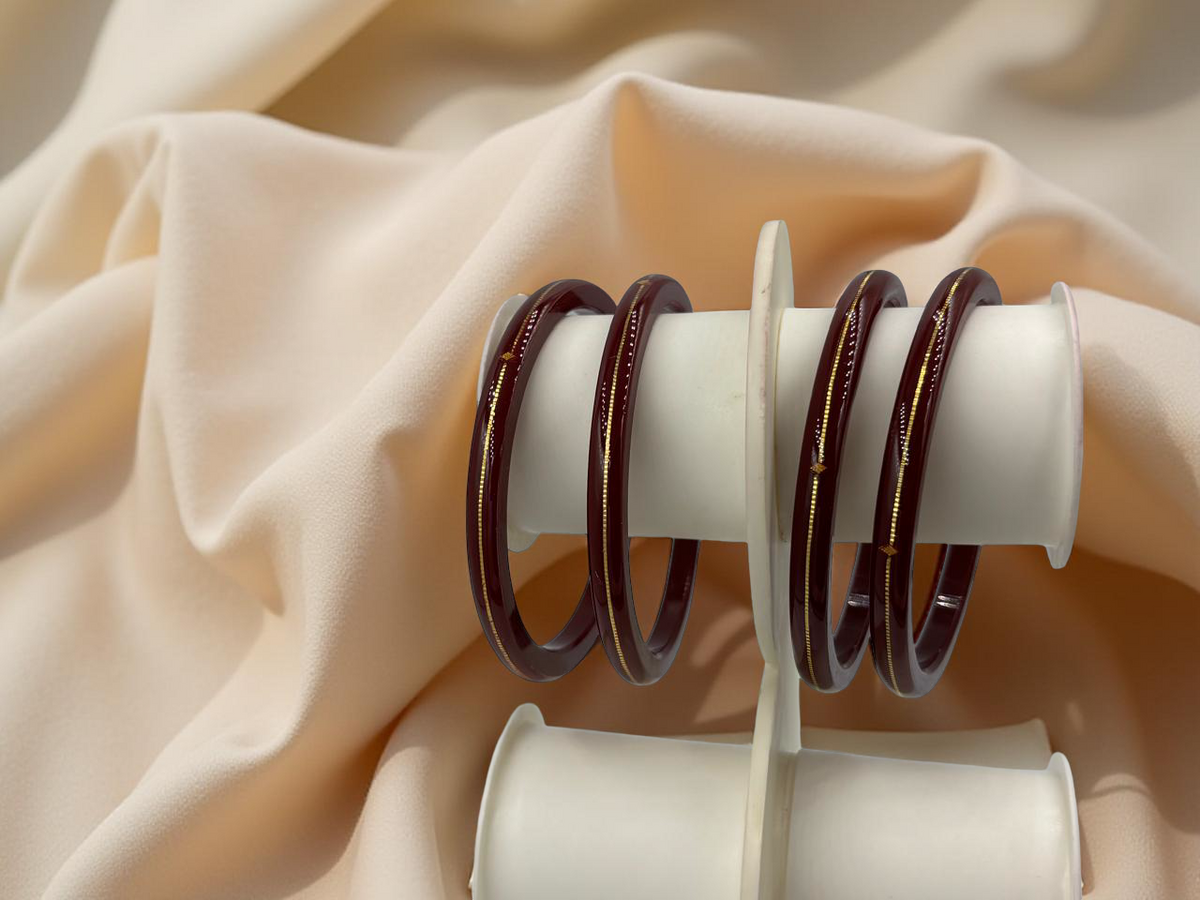 22K Gold Maroon Khadak Bangles 2Pcs