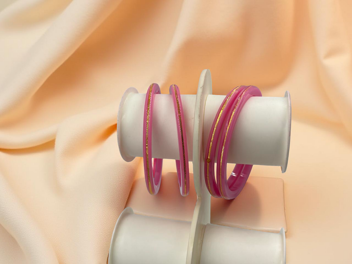 22K Gold Pink Khadak Bangles 4Pcs