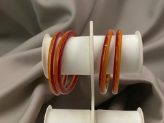 22K Gold Red&Orange Khadak Bangles 4Pcs