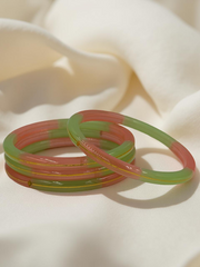 22K Gold Green&Orange Khadak Bangles 4Pcs